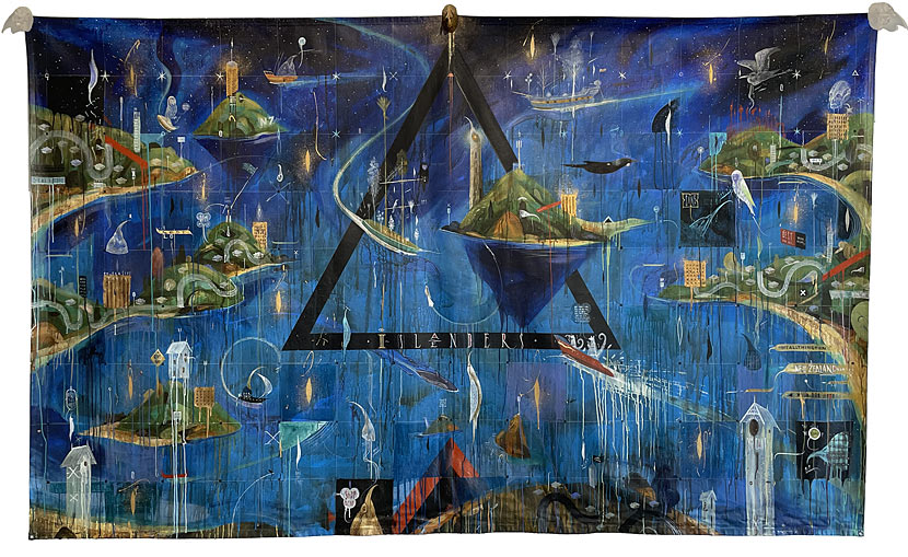 Dean Raybould nz contemporary artist, ISLAENDERS, Acrylic and mixed media on canvas sheet